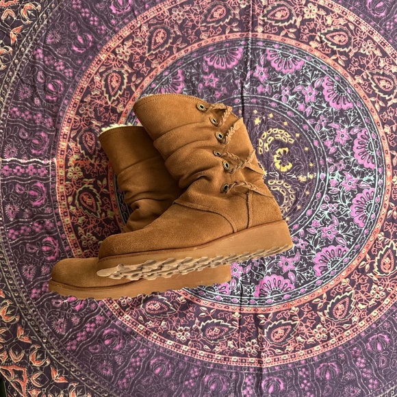 Bearpaw Suede Mid-Calf Boots with Braided Detail — Chestnut Brown — Women’s 7 - Picture 5 of 11